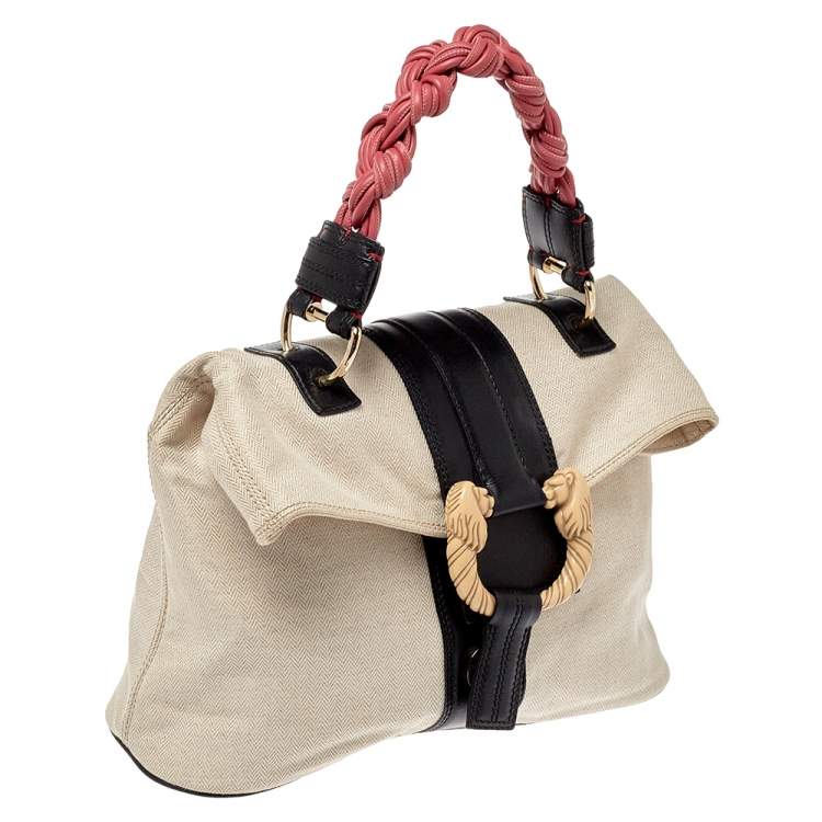 Pre Owned Bvlgari Multicolor Canvas And Leather Leoni Top Handle Bag