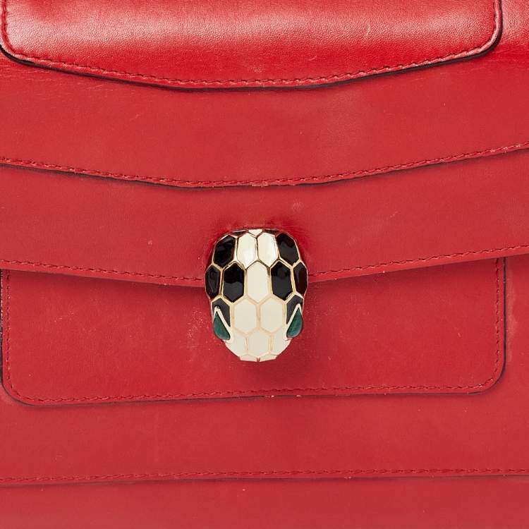 Pre Owned Bvlgari Red Leather Medium Serpenti Forever Flap Shoulder Bag