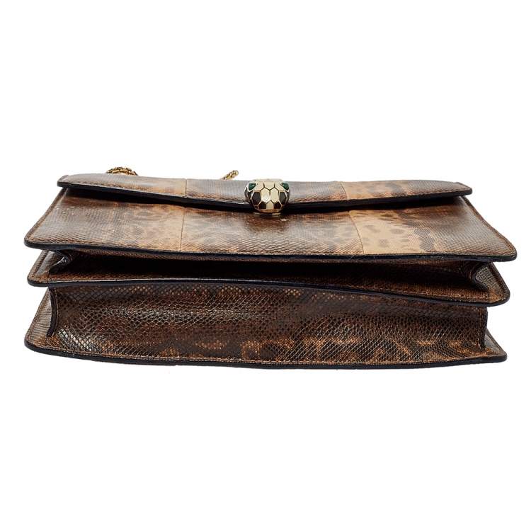 Pre Owned Bvlgari Beige Karung Medium Serpenti Forever Flap Shoulder Bag