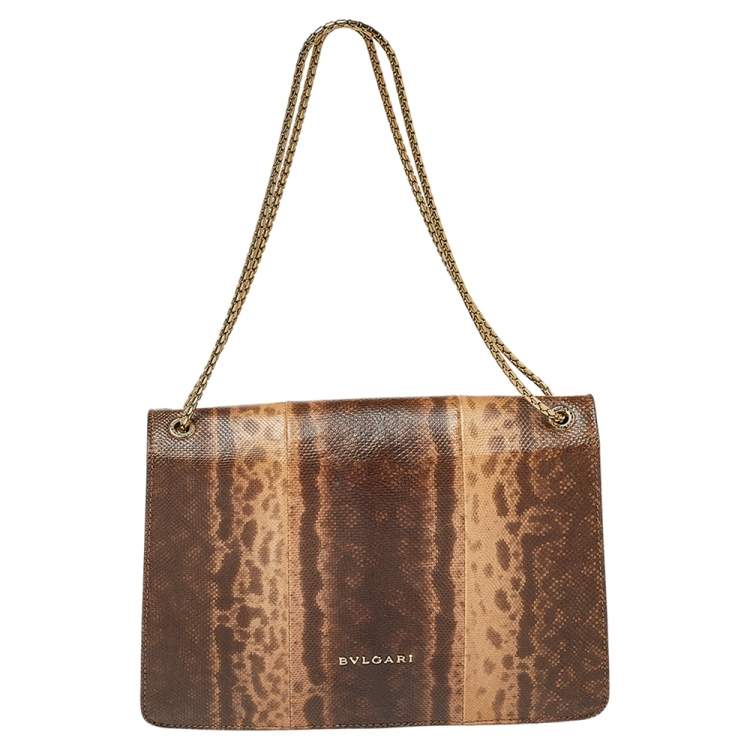 Pre Owned Bvlgari Beige Karung Medium Serpenti Forever Flap Shoulder Bag