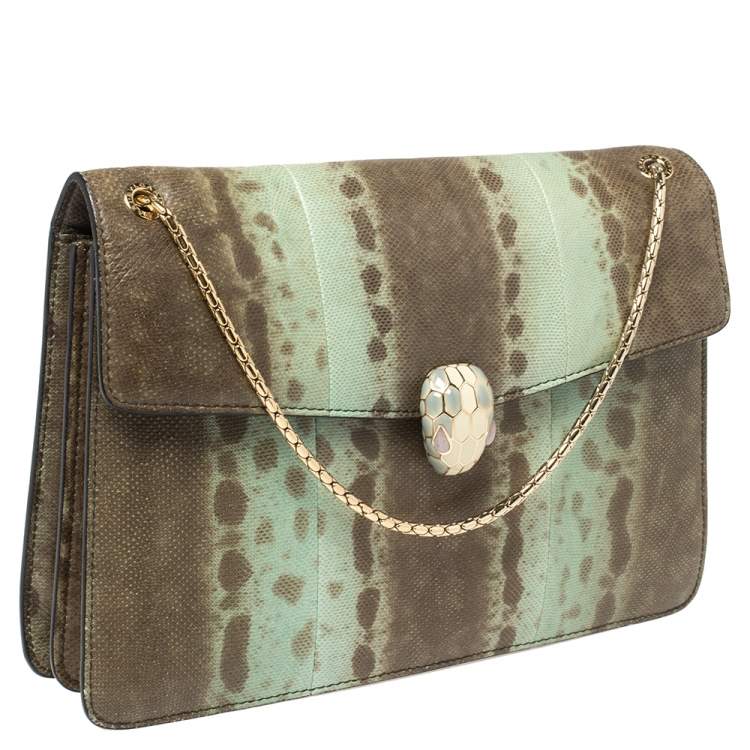 Pre Owned Bvlgari Green Karung Medium Serpenti Forever Shoulder Bag