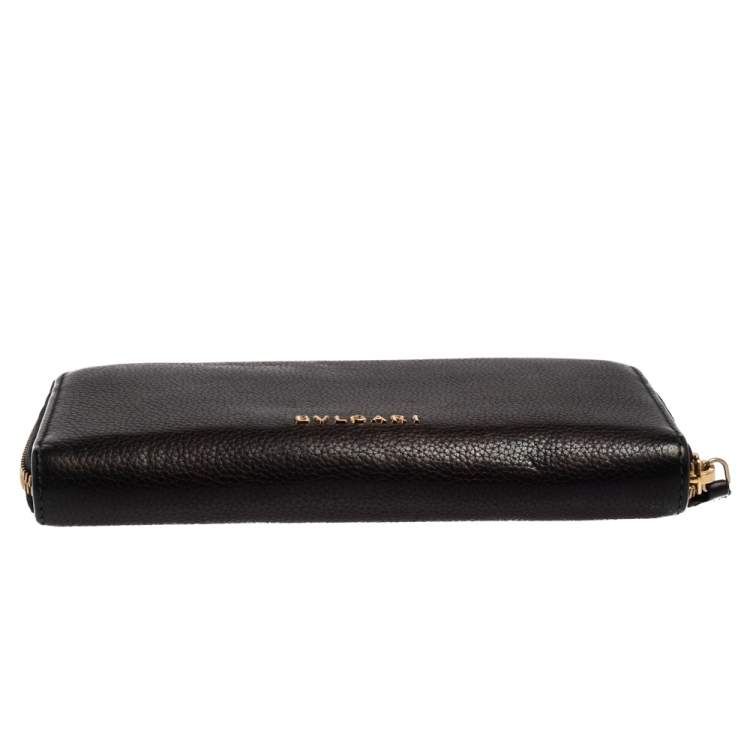 Pre Owned Bvlgari Black Leather Zip Around Wallet