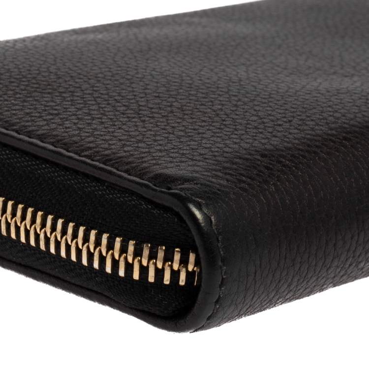 Pre Owned Bvlgari Black Leather Zip Around Wallet