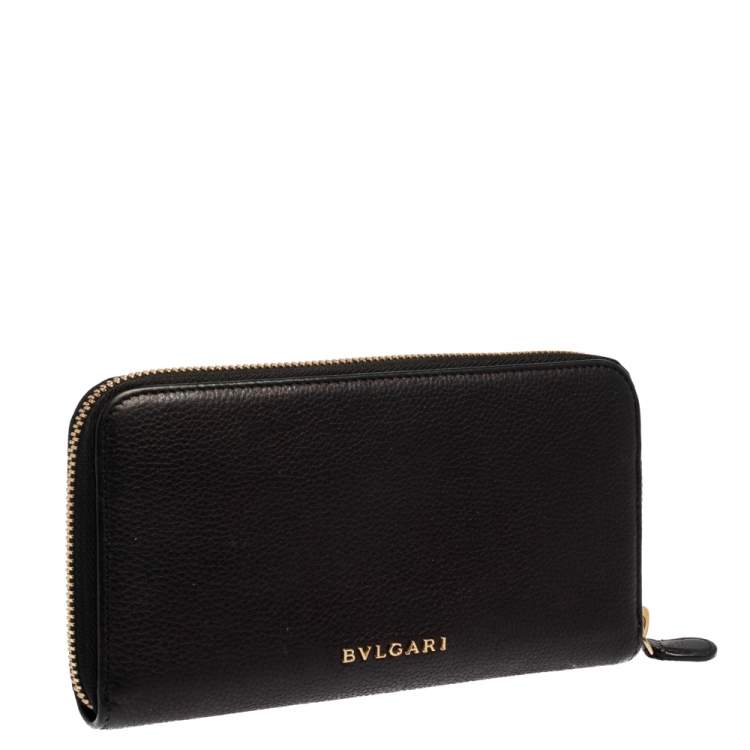 Pre Owned Bvlgari Black Leather Zip Around Wallet