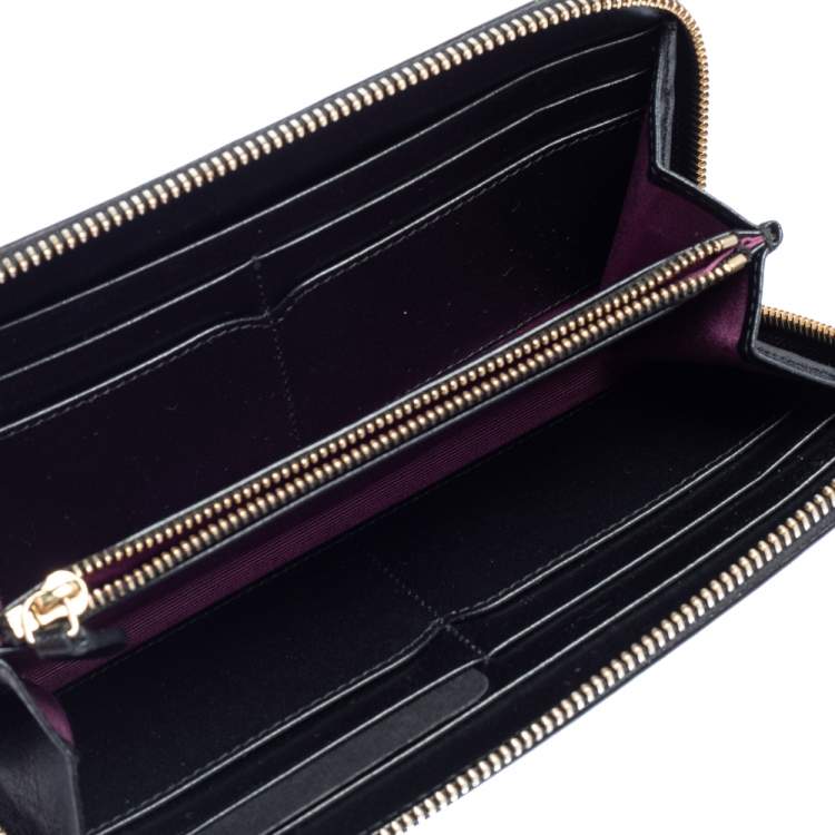 Pre Owned Bvlgari Black Leather Zip Around Wallet