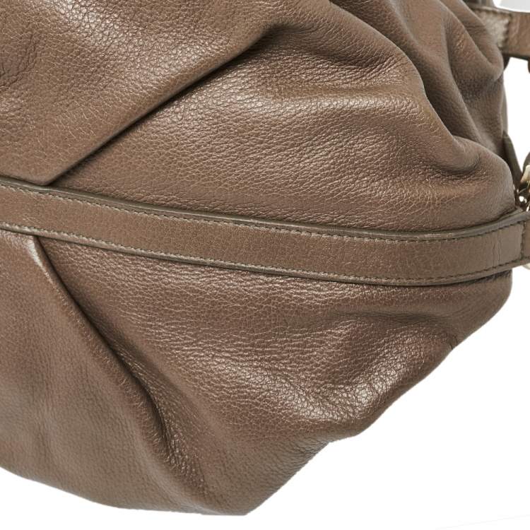 Pre Owned Bvlgari Dark Beige Leather Chandra Hobo