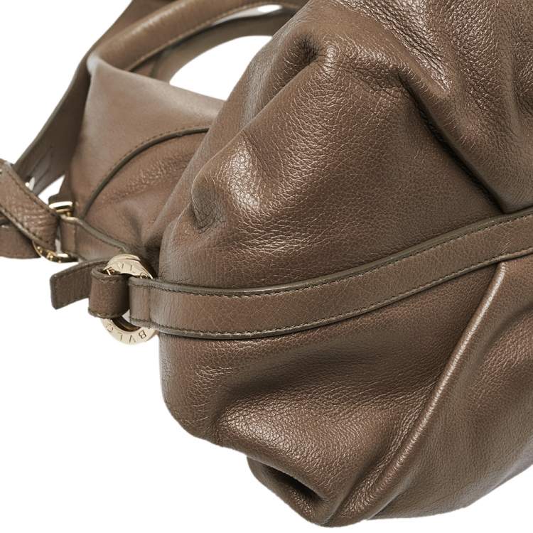 Pre Owned Bvlgari Dark Beige Leather Chandra Hobo