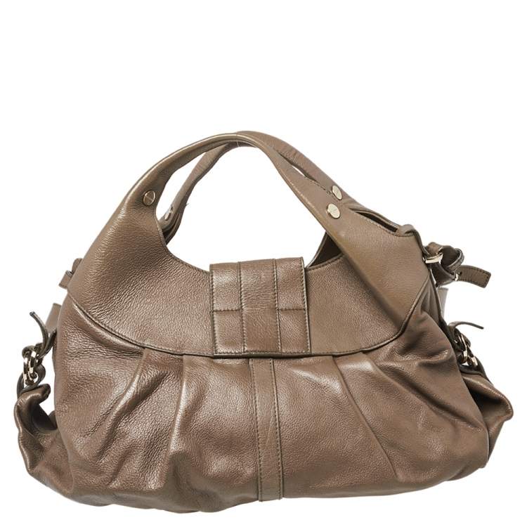Pre Owned Bvlgari Dark Beige Leather Chandra Hobo
