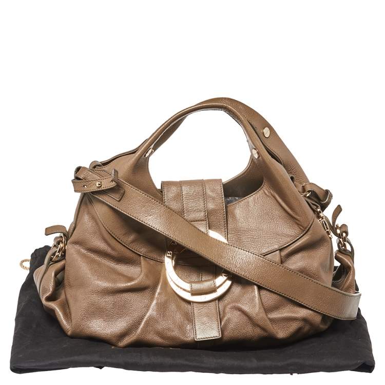 Pre Owned Bvlgari Dark Beige Leather Chandra Hobo