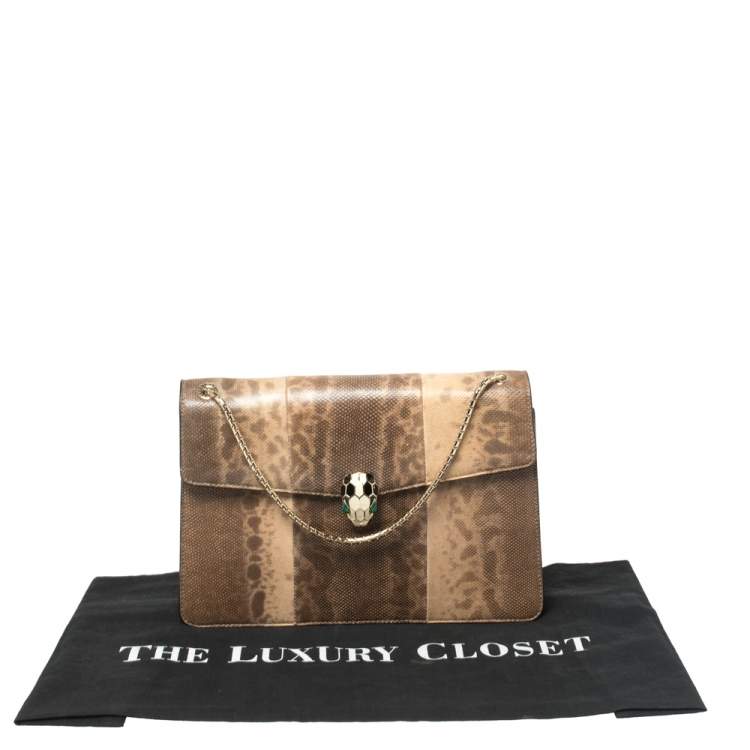 Pre Owned Bvlgari Beige/Brown Karung Medium Serpenti Forever Flap Shoulder Bag