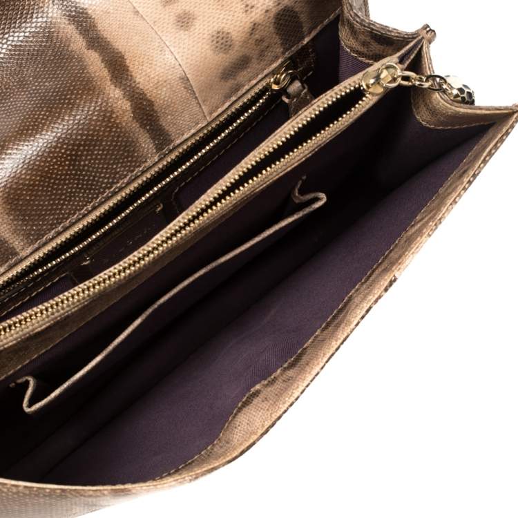 Pre Owned Bvlgari Beige/Brown Karung Medium Serpenti Forever Flap Shoulder Bag