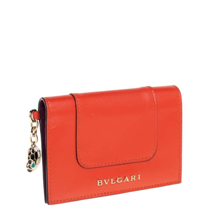 Pre Owned Bvlgari Orange Leather Serpenti Forever Card Holder