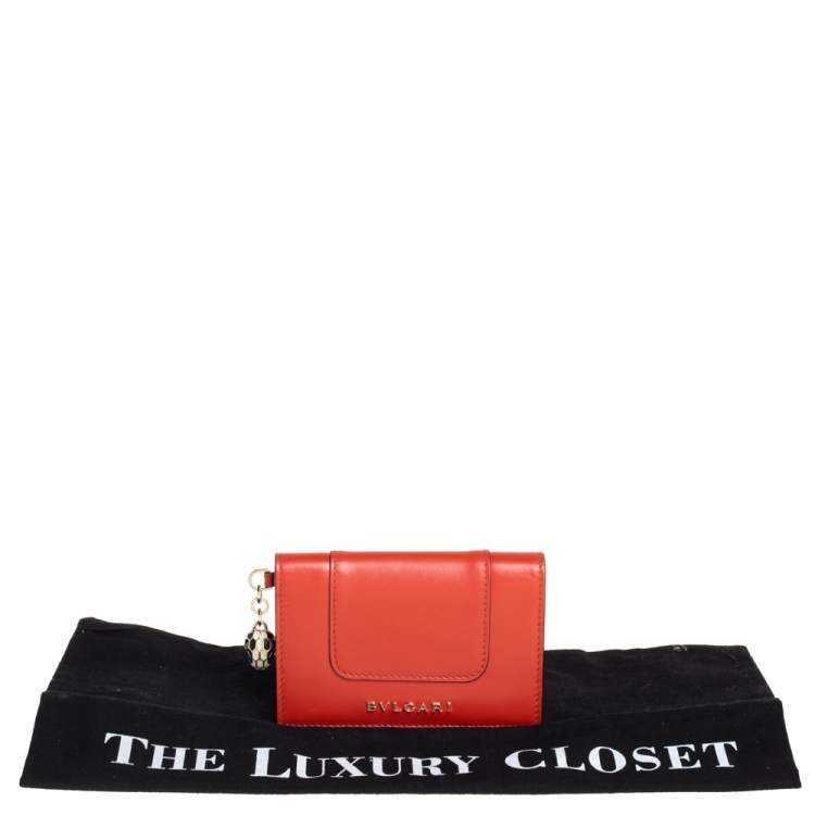 Pre Owned Bvlgari Orange Leather Serpenti Forever Card Holder