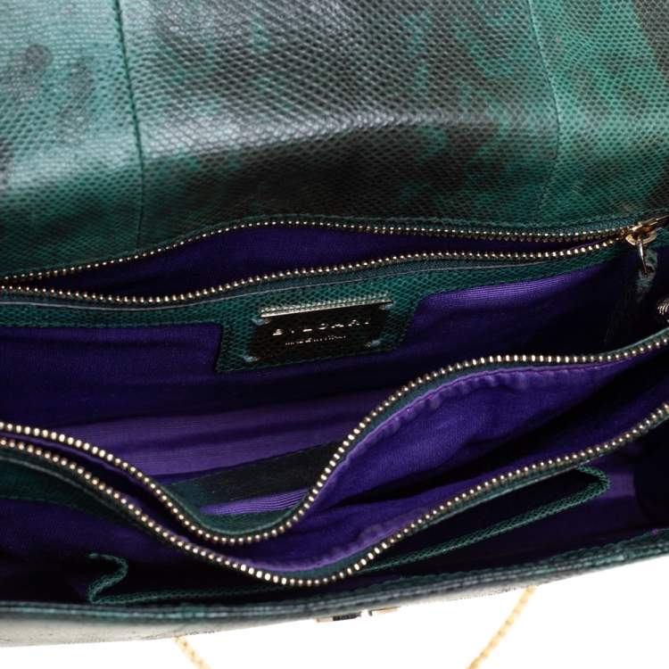 Pre Owned Bvlgari Green Karung Medium Serpenti Forever Flap Shoulder Bag
