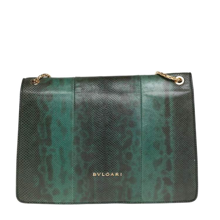 Pre Owned Bvlgari Green Karung Medium Serpenti Forever Flap Shoulder Bag