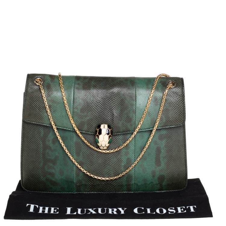 Pre Owned Bvlgari Green Karung Medium Serpenti Forever Flap Shoulder Bag