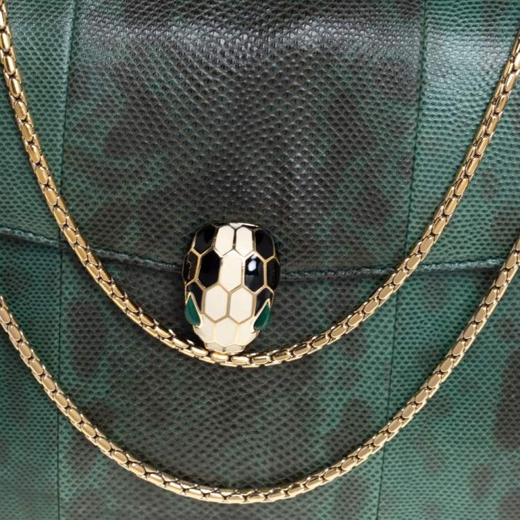 Pre Owned Bvlgari Green Karung Medium Serpenti Forever Flap Shoulder Bag