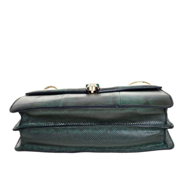 Pre Owned Bvlgari Green Karung Medium Serpenti Forever Flap Shoulder Bag
