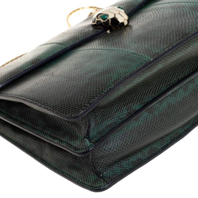 Pre Owned Bvlgari Green Karung Medium Serpenti Forever Flap Shoulder Bag