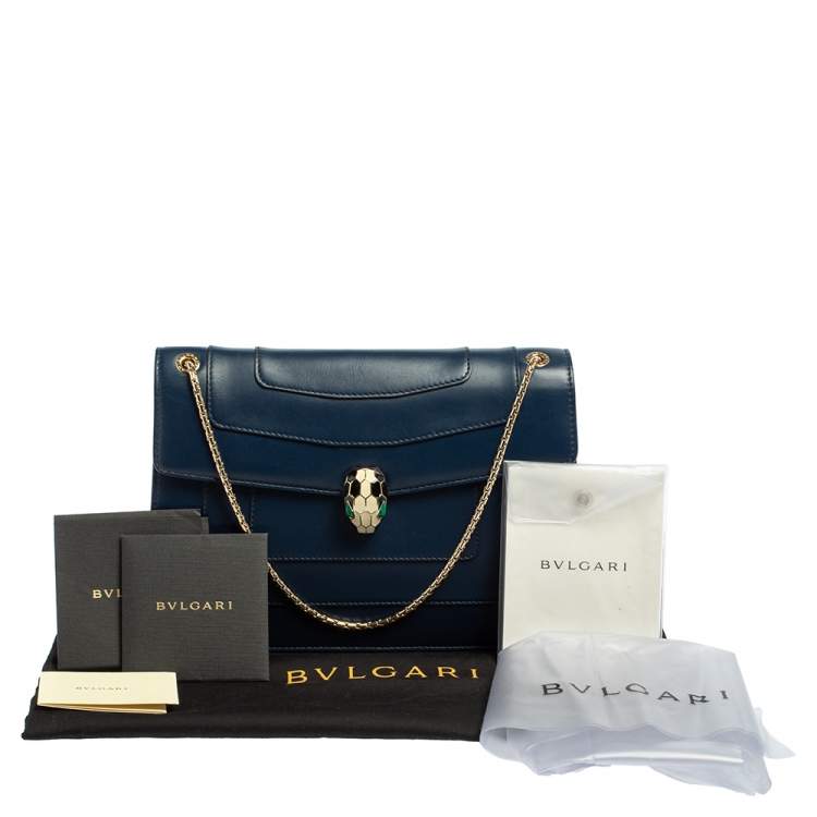 Pre Owned Bvlgari Blue Leather Medium Serpenti Forever Flap Shoulder Bag