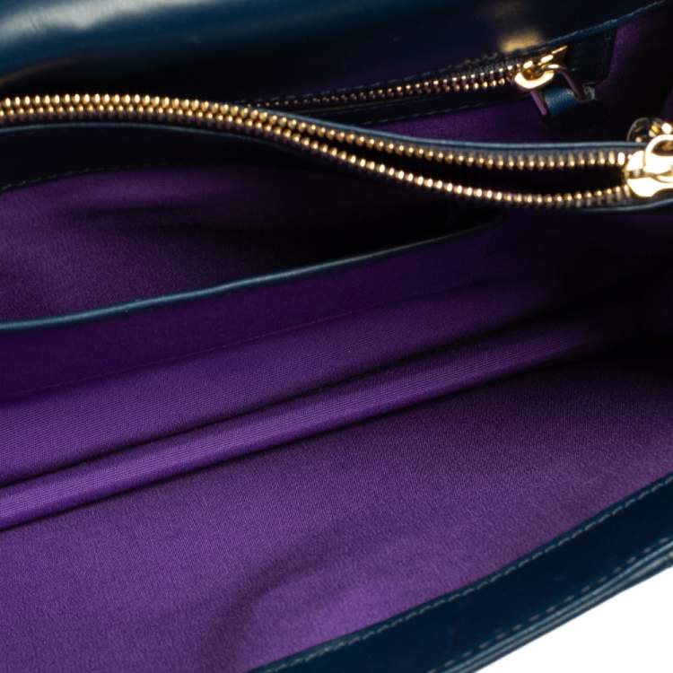Pre Owned Bvlgari Blue Leather Medium Serpenti Forever Flap Shoulder Bag