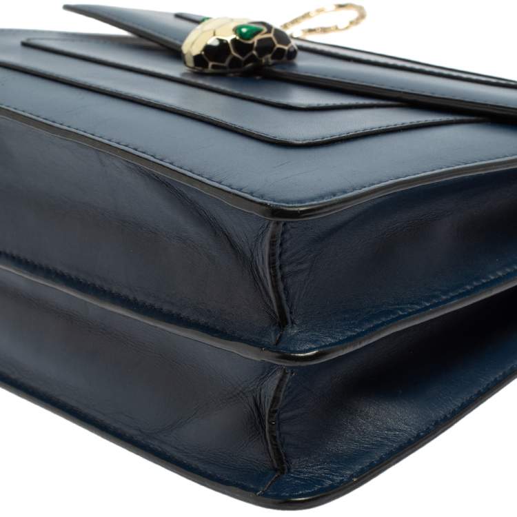Pre Owned Bvlgari Blue Leather Medium Serpenti Forever Flap Shoulder Bag