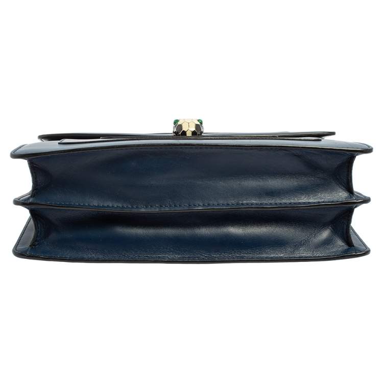 Pre Owned Bvlgari Blue Leather Medium Serpenti Forever Flap Shoulder Bag