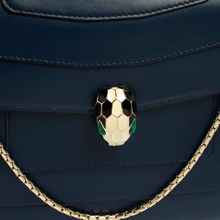 Pre Owned Bvlgari Blue Leather Medium Serpenti Forever Flap Shoulder Bag