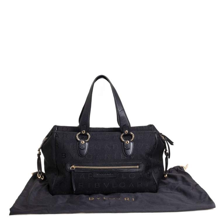 Pre Owned Bvlgari Black Logo Mania Canvas and Leather Boston Duffel Bag