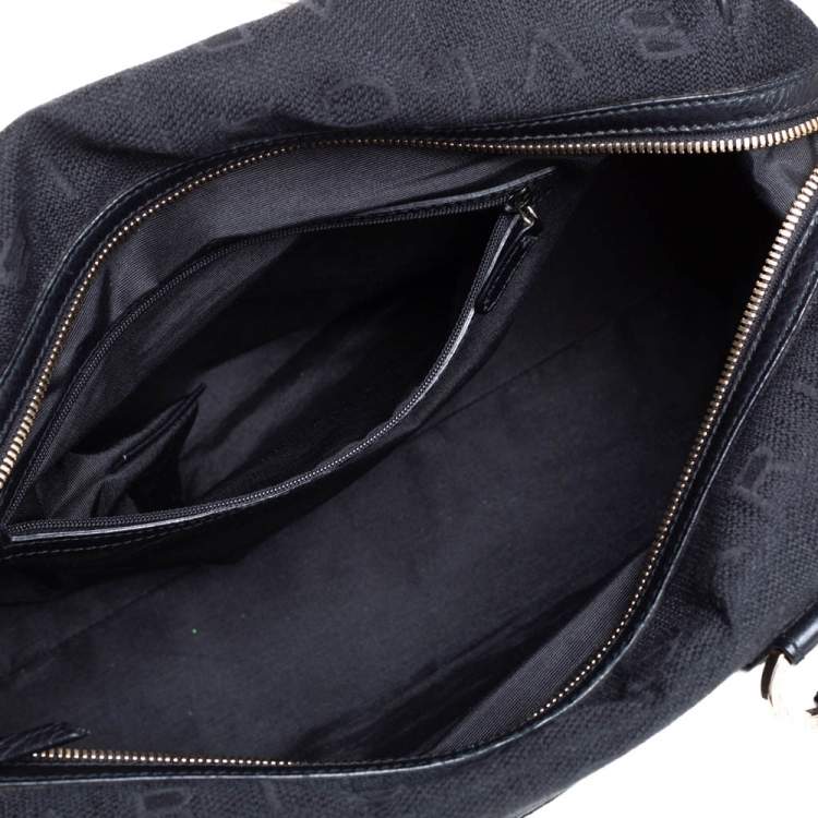 Pre Owned Bvlgari Black Logo Mania Canvas and Leather Boston Duffel Bag