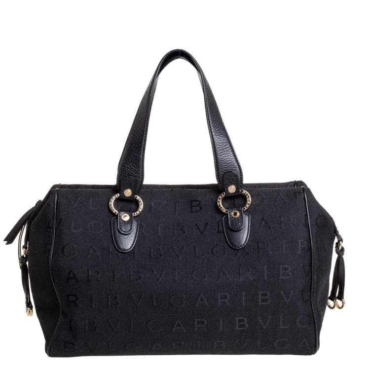 Pre Owned Bvlgari Black Logo Mania Canvas and Leather Boston Duffel Bag