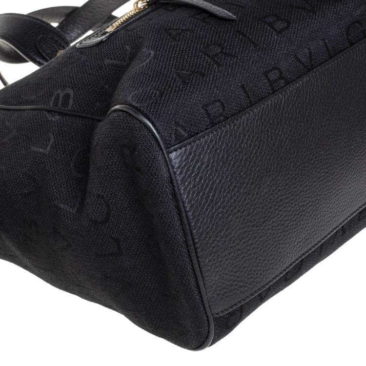 Pre Owned Bvlgari Black Logo Mania Canvas and Leather Boston Duffel Bag