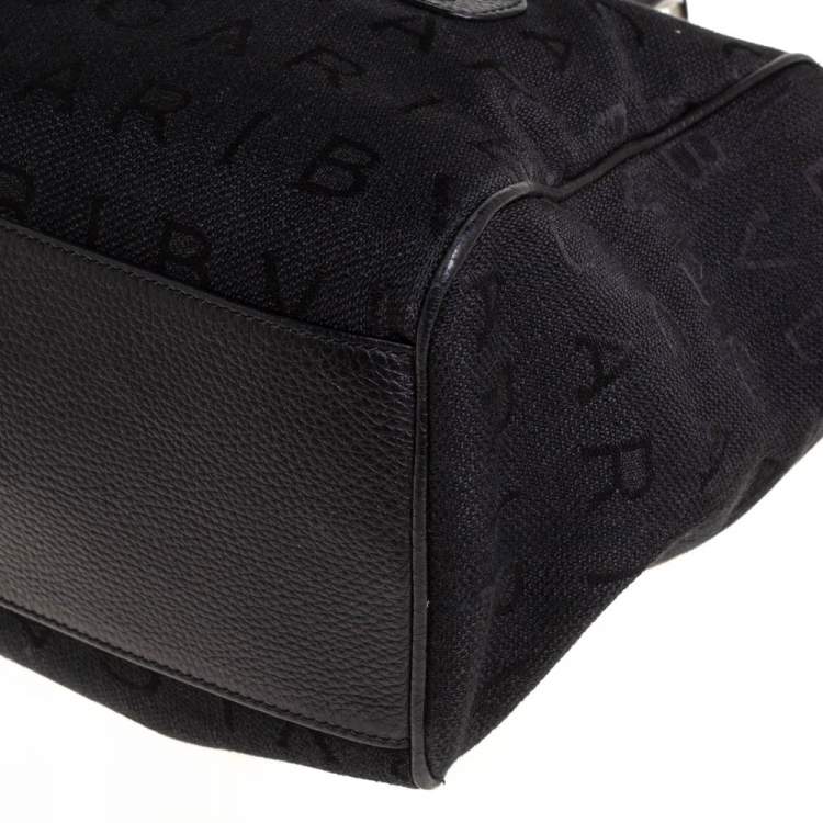 Pre Owned Bvlgari Black Logo Mania Canvas and Leather Boston Duffel Bag