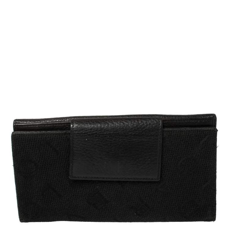 Pre Owned Bvlgari Black Logo Mania Canvas and Leather Flap Continental Wallet