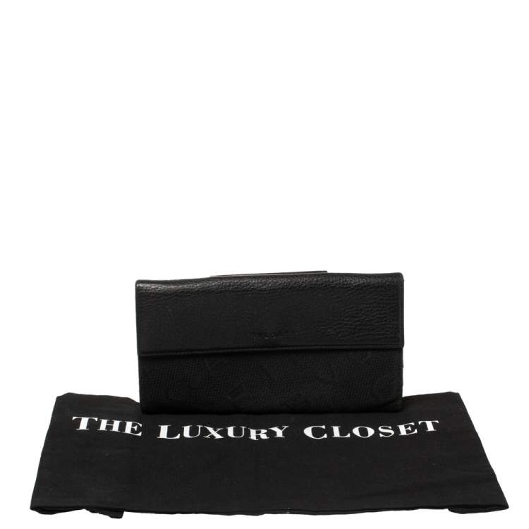 Pre Owned Bvlgari Black Logo Mania Canvas and Leather Flap Continental Wallet