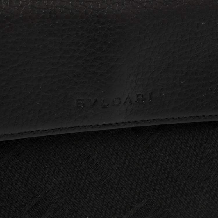 Pre Owned Bvlgari Black Logo Mania Canvas and Leather Flap Continental Wallet