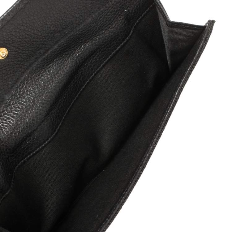 Pre Owned Bvlgari Black Logo Mania Canvas and Leather Flap Continental Wallet