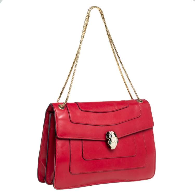 Pre Owned Bvlgari Red Leather Medium Serpenti Forever Shoulder Bag