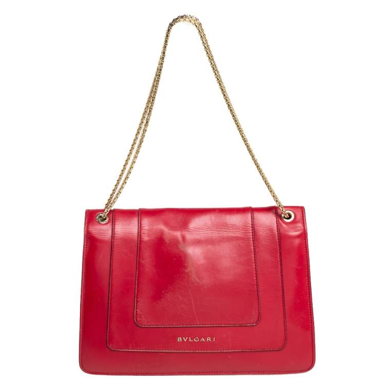 Pre Owned Bvlgari Red Leather Medium Serpenti Forever Shoulder Bag