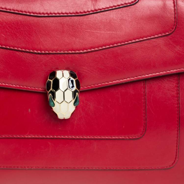 Pre Owned Bvlgari Red Leather Medium Serpenti Forever Shoulder Bag