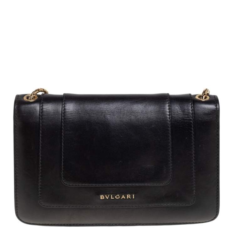 Pre Owned Bvlgari Black Leather Serpenti Forever Flap Shoulder Bag