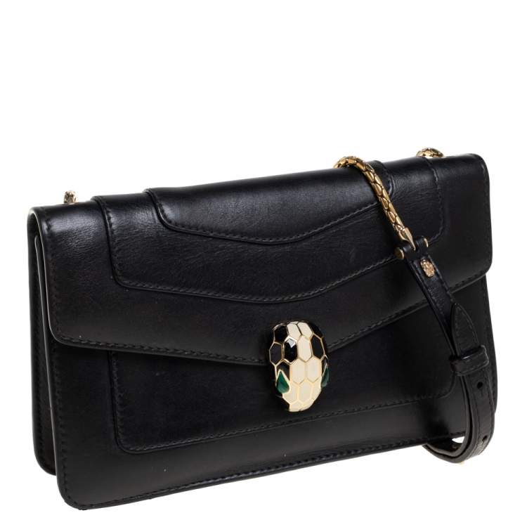 Pre Owned Bvlgari Black Leather Serpenti Forever Flap Shoulder Bag