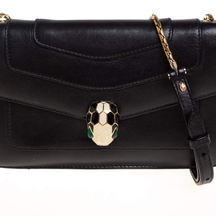 Pre Owned Bvlgari Black Leather Serpenti Forever Flap Shoulder Bag