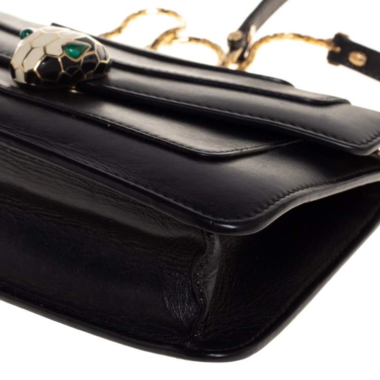 Pre Owned Bvlgari Black Leather Serpenti Forever Flap Shoulder Bag