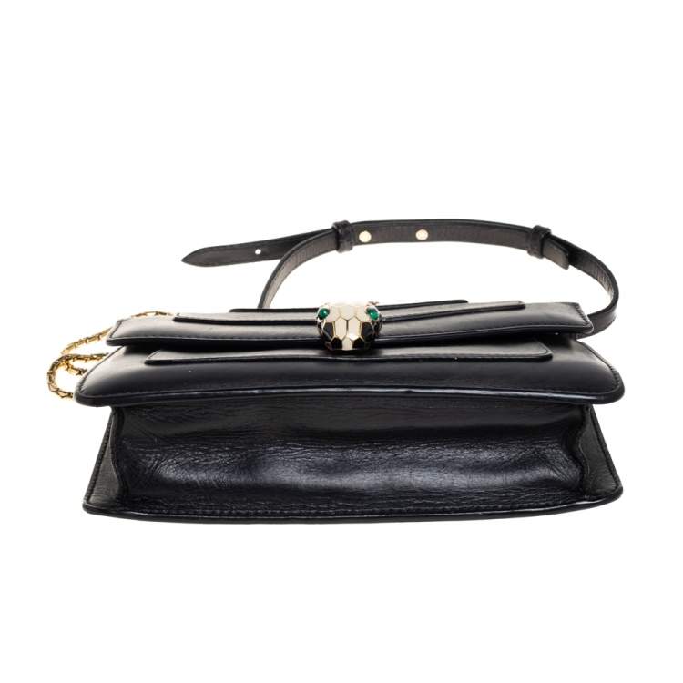 Pre Owned Bvlgari Black Leather Serpenti Forever Flap Shoulder Bag