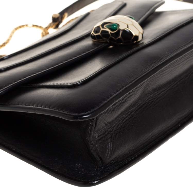 Pre Owned Bvlgari Black Leather Serpenti Forever Flap Shoulder Bag