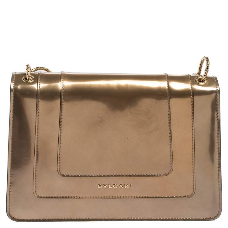 Pre Owned Bvlgari Brown Patent Leather Medium Serpenti Forever Shoulder Bag