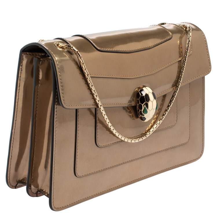 Pre Owned Bvlgari Brown Patent Leather Medium Serpenti Forever Shoulder Bag