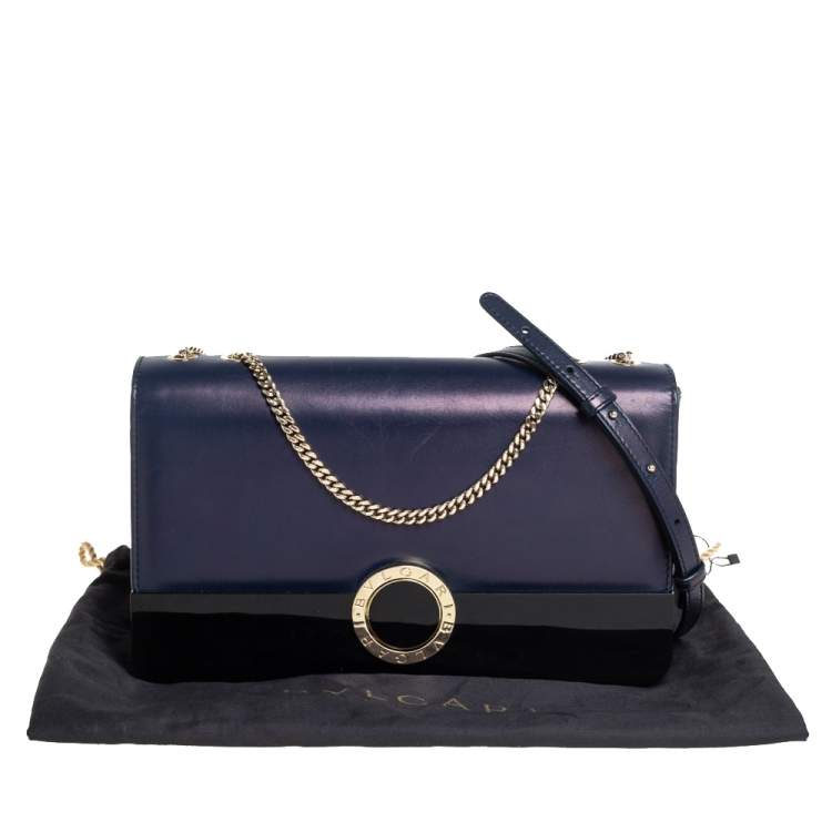 Pre Owned Bvlgari Blue/Black Leather and Perspex Medium Flap Crossbody Bag