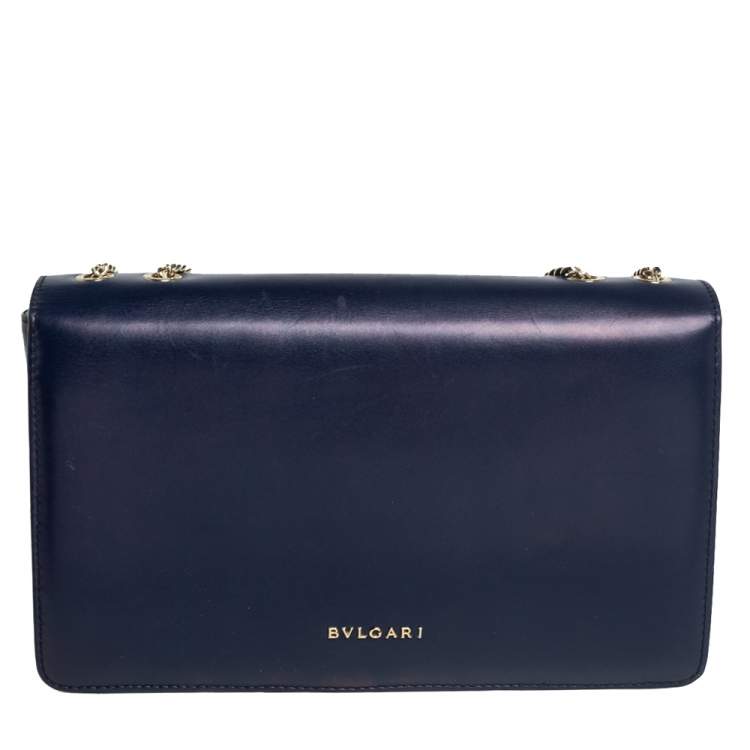 Pre Owned Bvlgari Blue/Black Leather and Perspex Medium Flap Crossbody Bag